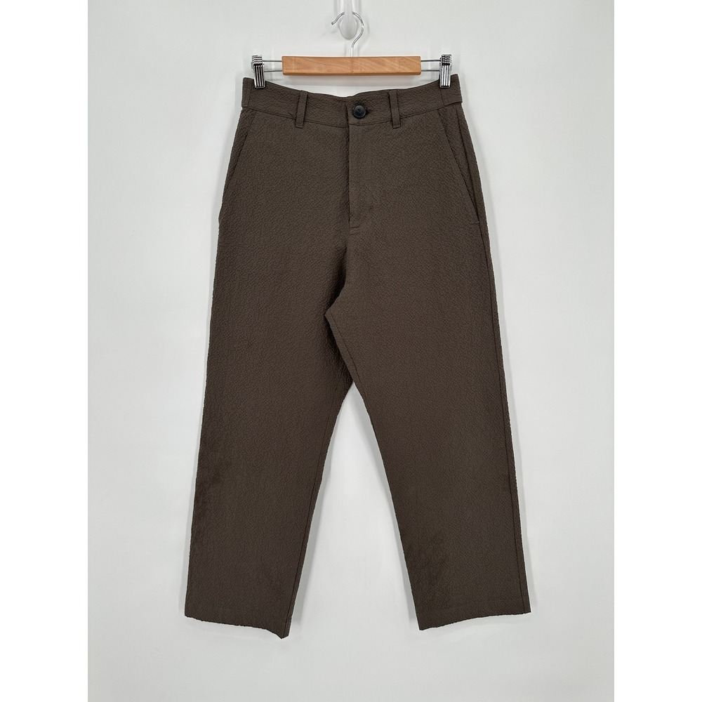 Masscob Brown Textured Cotton Straight Leg Trousers Pants Spain 34 / US 4